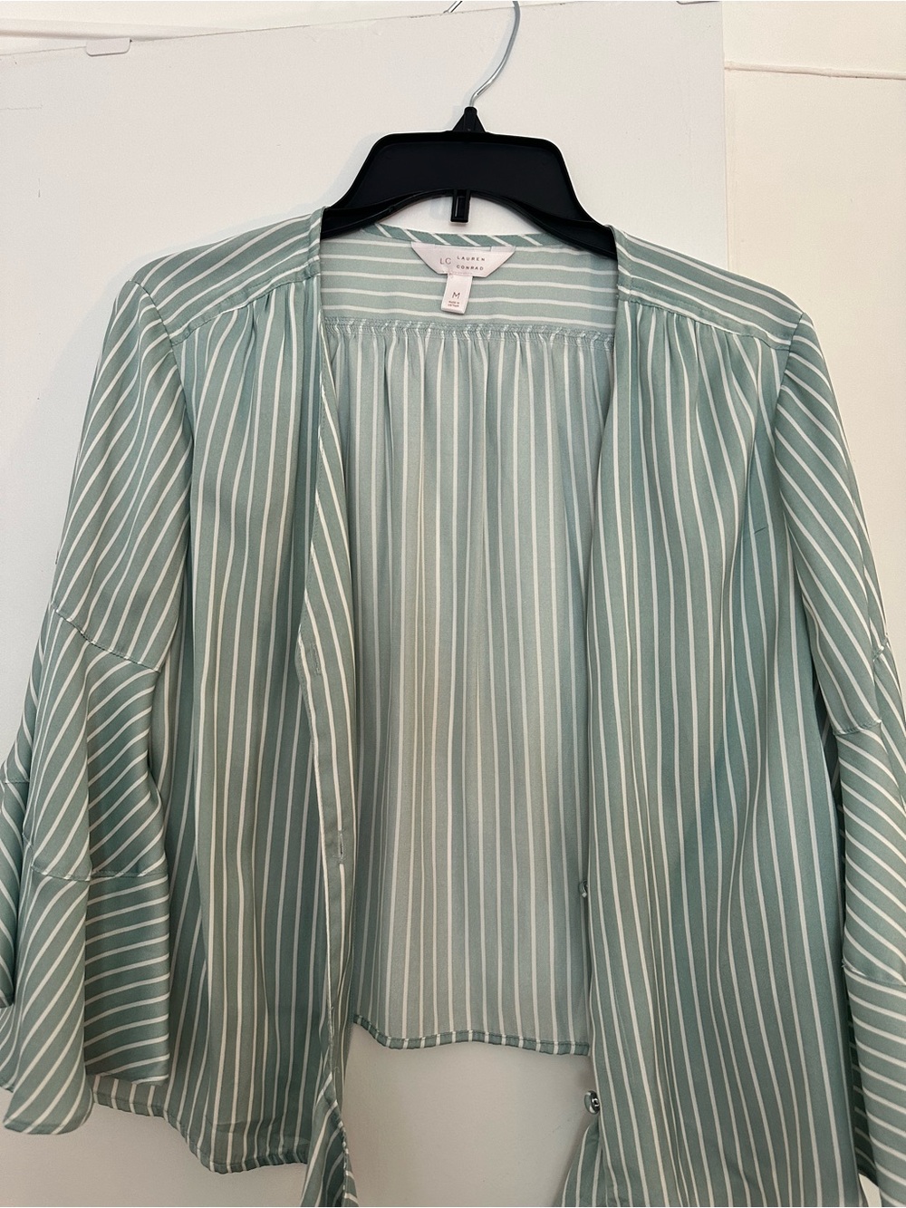 LC Lauren Conrad Mint Green and White Striped Open Front Tunic